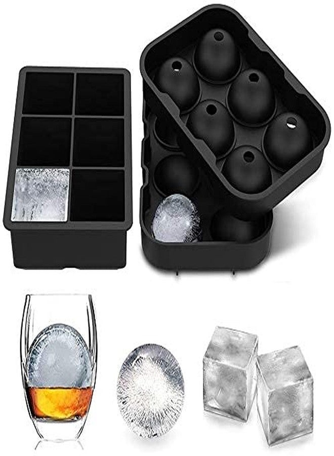 SEMITO Ice Cube and Ice Ball Tray 2 inches Ice Ball and Large ice Cube Maker Mould Silicone BPA Free Material Black Combo Pack - Image 1
